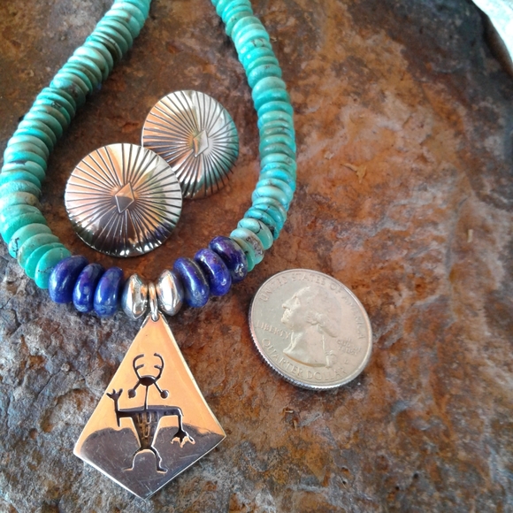 Sterling Silver turquoise lapis necklace SET - Picture 11 of 16